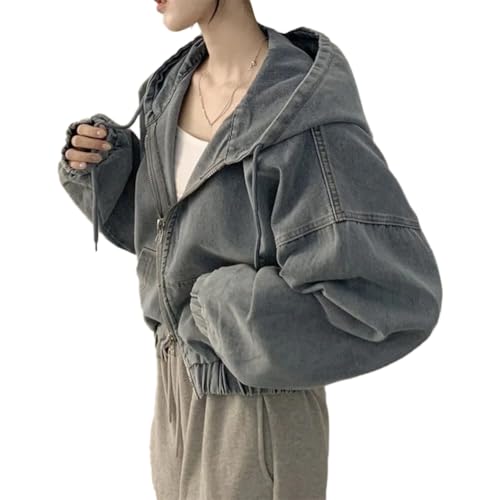 ticticlily Jeansjacke Damen Kurz Jeans Kapuzenjacke Gewaschene Jeansjacken mit Reißverschluss und Kapuze Casual Locker Übergangsjacke mit Taschen Denim Jacket A Hellblau S von ticticlily