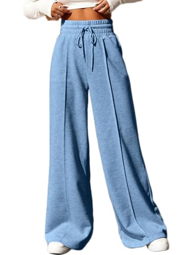ticticlily Jogging Hose Damen Baggy Sporthose Elastisch High Waist Freizeithose Traininghose Lockere Lang Bequem Freizeithosen Weites Bein Sweathosen Mit Taschen A Blau S von ticticlily