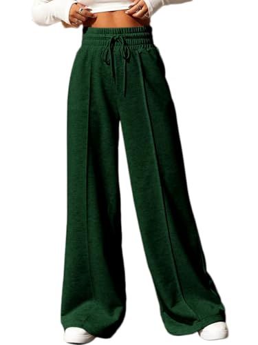ticticlily Jogging Hose Damen Baggy Sporthose Elastisch High Waist Freizeithose Traininghose Lockere Lang Bequem Freizeithosen Weites Bein Sweathosen Mit Taschen A Dunkelgrün L von ticticlily
