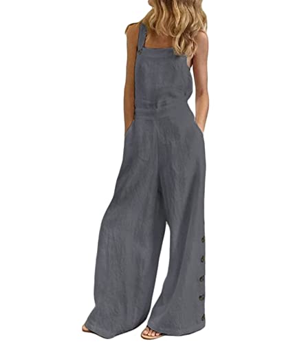 ticticlily Jumpsuit Damen Elegant Lange Sommer Hosen Onesie Casual Blumendrucken Playsuit Overalls Bekleidung Freizeitanzug Outfit Leicht Lose Latzhosen Große Größen für Frauen A Grau S von ticticlily