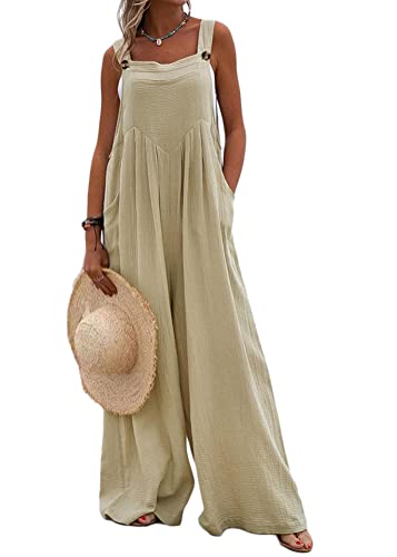 ticticlily Jumpsuit Damen Elegant Lange Sommer Hosen Onesie Casual Blumendrucken Playsuit Overalls Bekleidung Freizeitanzug Outfit Leicht Lose Latzhosen Große Größen für Frauen Khaki 3XL von ticticlily