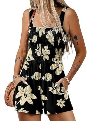 ticticlily Jumpsuit Damen Sommer Einteiler Shorts Trägerhose Tank Tops Overall Casual Leichte Romper Ärmelloser Elastizität Playsuit One Piece Outfit A1 XXL von ticticlily