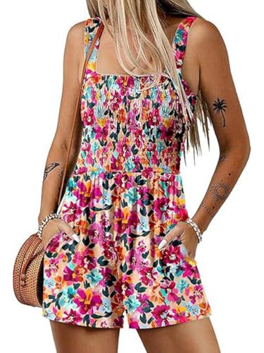 ticticlily Jumpsuit Damen Sommer Einteiler Shorts Trägerhose Tank Tops Overall Casual Leichte Romper Ärmelloser Elastizität Playsuit One Piece Outfit A10 L von ticticlily