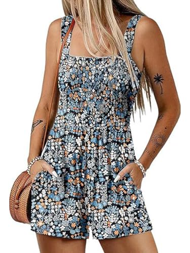 ticticlily Jumpsuit Damen Sommer Einteiler Shorts Trägerhose Tank Tops Overall Casual Leichte Romper Ärmelloser Elastizität Playsuit One Piece Outfit A2 L von ticticlily