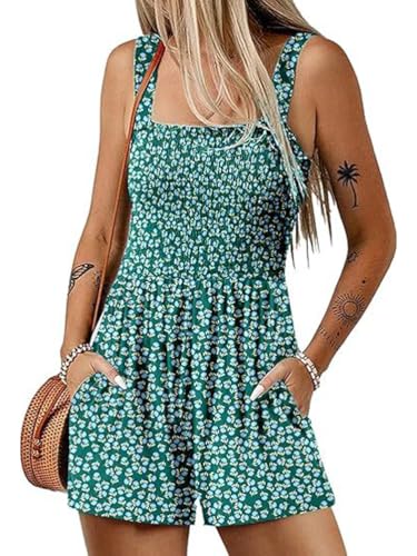 ticticlily Jumpsuit Damen Sommer Einteiler Shorts Trägerhose Tank Tops Overall Casual Leichte Romper Ärmelloser Elastizität Playsuit One Piece Outfit A3 S von ticticlily