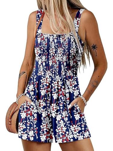 ticticlily Jumpsuit Damen Sommer Einteiler Shorts Trägerhose Tank Tops Overall Casual Leichte Romper Ärmelloser Elastizität Playsuit One Piece Outfit A8 L von ticticlily