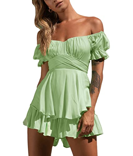 ticticlily Jumpsuit Kleider Damen Hosenrock Minikleid Elegant Casual Rüschenkleid Kurz Strandkleid Feenkleid High Waist Lange Laternen Ärmel Französisches Kleid Sommer Grün L ticticlily Jumpsuit Kleider Damen Hosenrock Minikleid Elegant Casual Rüschenkleid Kurz Strandkleid Feenkleid High Waist Lange Laternen Ärmel Französisches Kleid Sommer Grün L von ticticlily