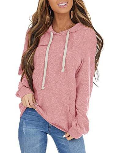 ticticlily Kapuzenpullover Damen Hoodie Lang Lose Winter Herbst Warm Pullover Langarm Sweatshirts mit Kapuze Kordelzug Langarmshirts mit Taschen Casual Oberteile Tops Rosa M von ticticlily