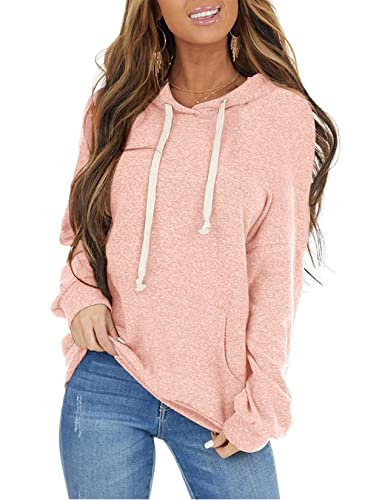 ticticlily Kapuzenpullover Damen Hoodie Pullover mit Kapuze Sweatshirt Rundhals Winterpullover Casual Langarmshirt Oberteil Pulli Outerwear Herbst Winter Frühling Hellrosa XXL von ticticlily