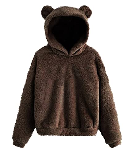 ticticlily Kapuzenpullover Damen Kapuzenjacke Pullover Sport Hoodies Plüsch Sweatshirt Langarmshirt Warme Wolle Pulli Elegant Plüsch Fleece Cute Kaninchen Ohr Pulli Plüsch Hasenmütze A Kaffee S von ticticlily