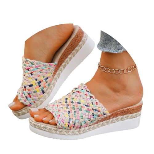 ticticlily Keilabsatz Schuhe Damen Sommer Bequeme Sommerschuhe Elegant Plateau Wedge Peep Toe High Heel Plattform Pantoletten Rutschfeste Sandalen A Mehrfarbig 37 EU von ticticlily