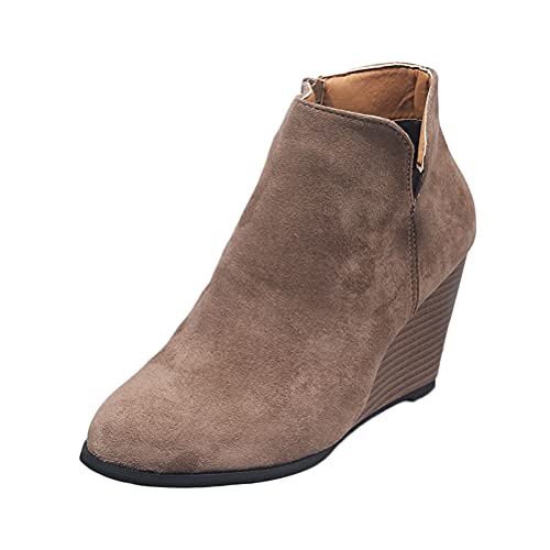 ticticlily Keilstiefeletten Damen Stiefeletten Keilabsatz Plateau Schuhe Wedges Reißverschluss Schlüpfen Bequem Keilstiefel Winter Warm Ankle Boots Grau 35 EU von ticticlily