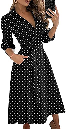 ticticlily Kleid Damen Herbst Elegant Kleider 3/4 Arm V-Ausschnitt mit Gürtel Partykleider Langarm Abendkleid Wickelkleid Blumendruck Blusenkleider Business Kleider für Damen Stil B L von ticticlily