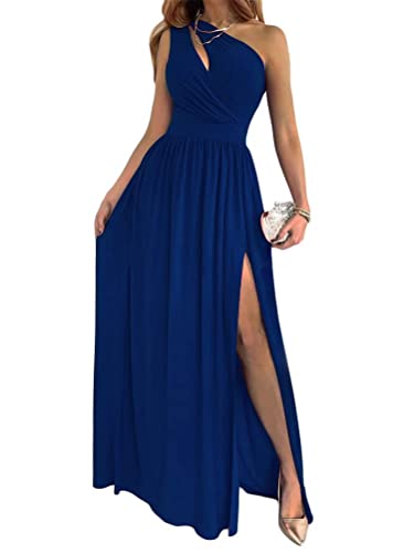 ticticlily Kleider Damen Ballkleider Ärmelloses Maxikleid mit Einem Schulterausschnitt Partykleid Hohem Schlitz Abendkleider Elegant für Hochzeit Cocktailkleid A Marine S von ticticlily