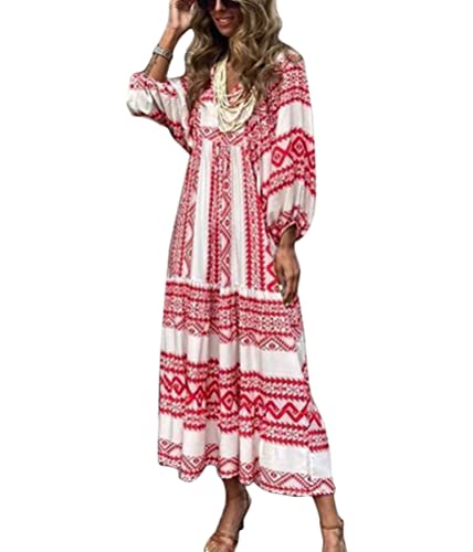 ticticlily Kleider Damen Sommer Lang Maxikleider Strandkleid Boho Blumenmuster Casual Elegant Kurzarm V-Ausschnitt Swing Lose Kleider Freizeitkleider Midikleid Große Größen Weiß XXL von ticticlily