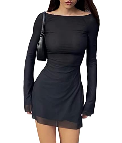 ticticlily Langarm Schulterfrei Layered Chiffon Kleid 2023 Freizeitkleid Damen Kleid Langarm Rundhals Rüsche MidiKleider Tunika Fuer Herbst und Winter A Schwarz S ticticlily Langarm Schulterfrei Layered Chiffon Kleid 2023 Freizeitkleid Damen Kleid Langarm Rundhals Rüsche MidiKleider Tunika Fuer Herbst und Winter A Schwarz S von ticticlily