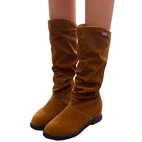 ticticlily Langschaft Stiefel Damen Slip-On Boots Blockabsatz Winter Herbst Stiefel Westernstiefel Halbhohe Stiefel C Braun 36 EU von ticticlily