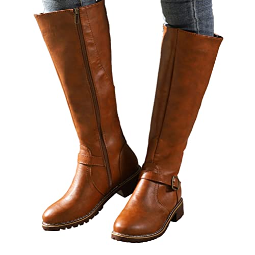 ticticlily Langschaft Stiefel Damen mit Blockabsatz Ritterschuhe Warme Reitstiefel Winterschuhe C Braun 37 EU von ticticlily