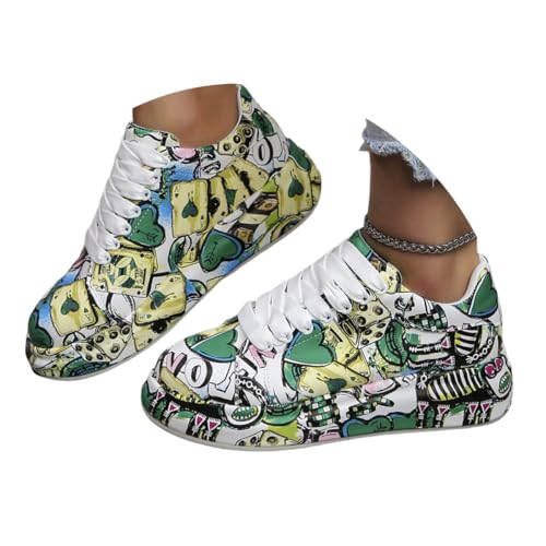 ticticlily Laufschuhe Damen Turnschuhe Sportschuhe Leicht Sneaker Bunte Graffiti Casual Schuhe A Grün 38 EU von ticticlily