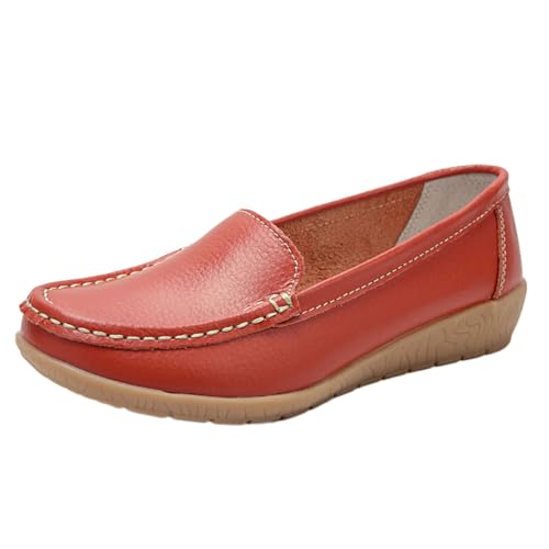 ticticlily Leder Bootsschuhe Damen Loafers Bequem Keilabsatz Slip On Mokassins Klassisch rutschfest Halbschuhe Fahren Slipper Freizeit Hausschuhe B Orange 38 EU von ticticlily