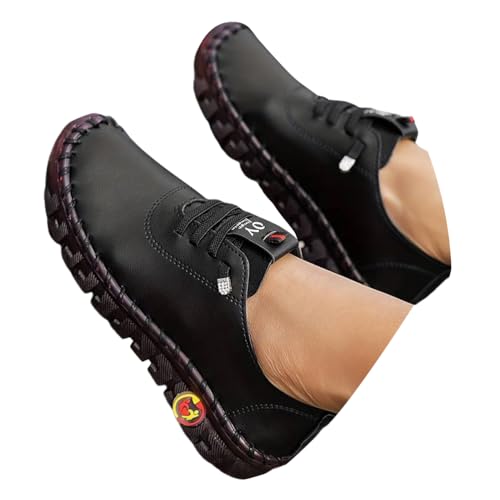 ticticlily Lederschuhe Damen Mokassins Casual Loafers Komfort Leder Flache Schnürschuhe Bootsschuhe Bequem rutschfest Flache Fahren Halbschuhe Casual Slippers A Schwarz 40 EU von ticticlily