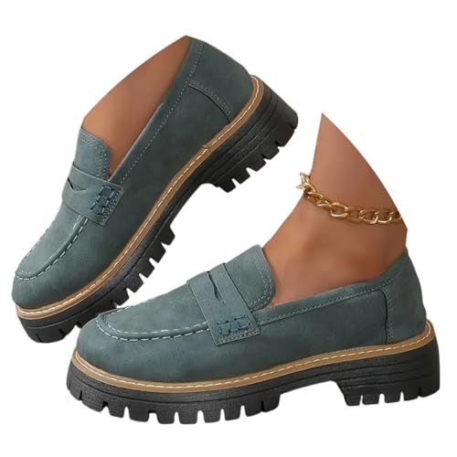 ticticlily Loafer Damen Bequeme Klobige Slipper Für Frauen Mit Plattform Orthopädische Plateau Loafer Niedrige Schuhe Mit Dicker Sohle B Grün 39 EU von ticticlily