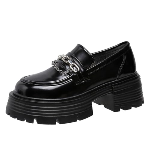 ticticlily Loafer Damen Schuhe mit Absatz mit Plateausohle D2 Schwarz 42 EU von ticticlily