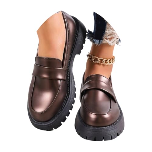 ticticlily Loafer Damen Slippers Bequeme Mokassins Halbschuhe mit Dicker Sohle C Braun 41 EU von ticticlily