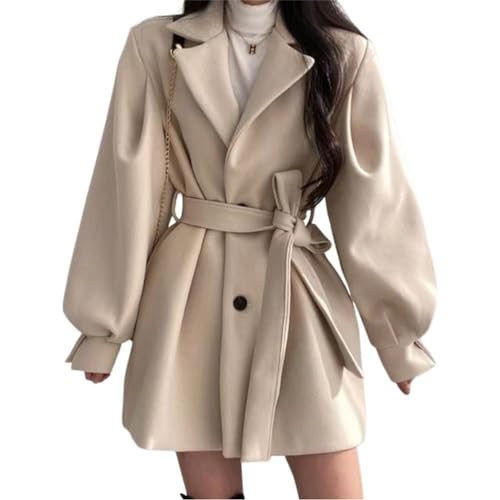 ticticlily Mantel Damen Warm Lang Elegant Casual Winter Wolle Mantel Rerverskragen Jacke mit Taschen Übergangsjacke Winterjacken Slim Fit Steppmantel Einfarbig Trenchcoat A Aprikose XS von ticticlily