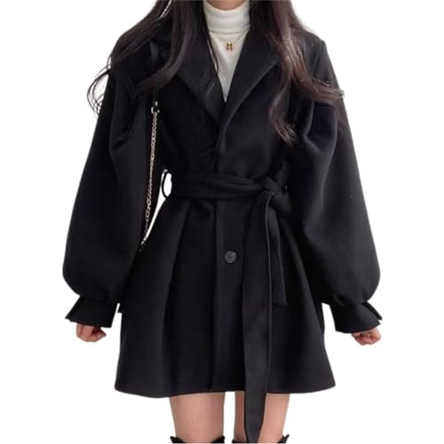 ticticlily Mantel Damen Warm Lang Elegant Casual Winter Wolle Mantel Rerverskragen Jacke mit Taschen Übergangsjacke Winterjacken Slim Fit Steppmantel Einfarbig Trenchcoat A Schwarz L von ticticlily