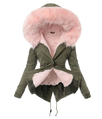 ticticlily Mantel Damen Winter Parka mit Kapuze Kunstfell Teddyfell Wintermantel Winterjacke Einfarbig Casual Windbreaker Gefüttert Daunenjacke Übergangsjacke D Rosa S von ticticlily