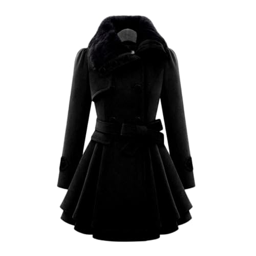 ticticlily Mantel Damen Winter Warm Wolle Lang Elegante Wolljacke Langarm Reverskragen Wintermantel Wollmantel Trenchcoat A Schwarz S von ticticlily