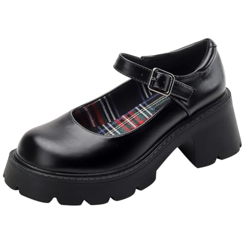 ticticlily Mary Jane Halbschuhe für Damen Plattform Retro Schnallenriemen Runde Zehen Flacher Prinzessin Schuhe G Mattschwarz 39 EU von ticticlily