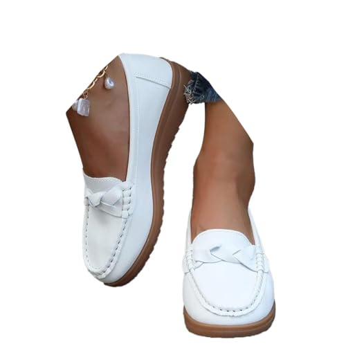 ticticlily Mokassins Damen Schuhe Bootsschuhe Vintage Weiches Leder Halbschuhe Sommer rutschfest Loafers A Weiß 38 EU von ticticlily