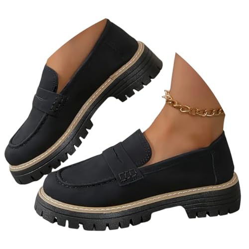 ticticlily Damen Loafer mit Absatz Elegant aus PU mit Blockabsatz B Schwarz 38 EU von ticticlily