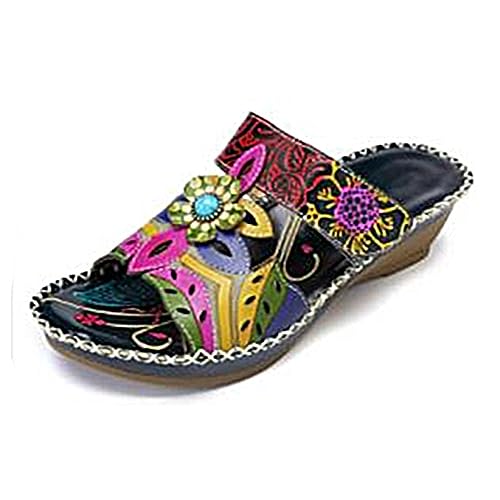 ticticlily Orthopädische Sandalen Damen Boho Elegante Sommerschuhe Keilabsatz Plateau Pantoletten Riemen Mit Absatz Plattform Mit Fussbett Slipper Hausschuhe Slides Damenschuhe Frauen A Schwarz 40 von ticticlily