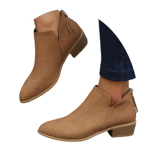 ticticlily Orthopädische Stiefeletten Für Damen Stiefel Mit Niedrigem Absatz Spitze Und Reißverschluss C Dunkelbraun 37 EU von ticticlily