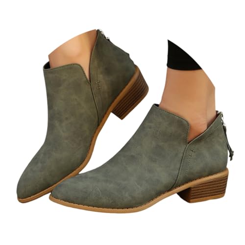 ticticlily Orthopädische Stiefeletten Für Damen Stiefel Mit Niedrigem Absatz Spitze Und Reißverschluss C Grün 37 EU von ticticlily
