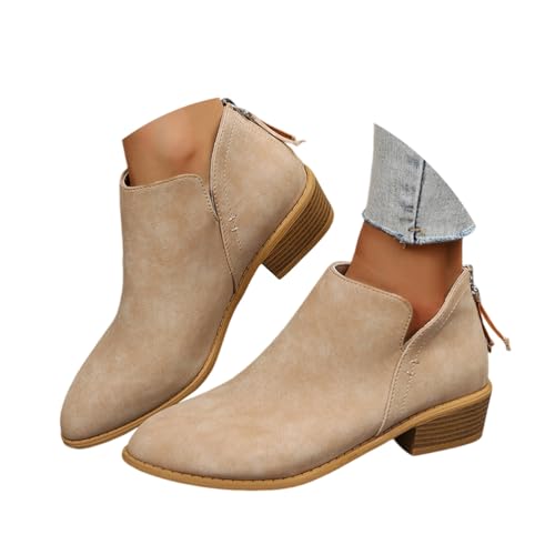 ticticlily Orthopädische Stiefeletten Für Damen Stiefel Mit Niedrigem Absatz Spitze Und Reißverschluss C Khaki 37 EU von ticticlily