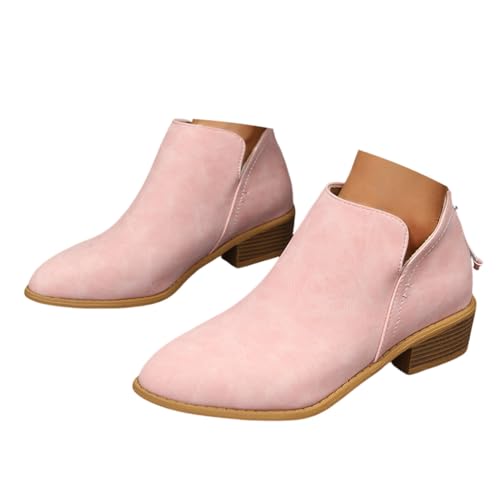 ticticlily Orthopädische Stiefeletten Für Damen Stiefel Mit Niedrigem Absatz Spitze Und Reißverschluss C Rosa 41 EU von ticticlily