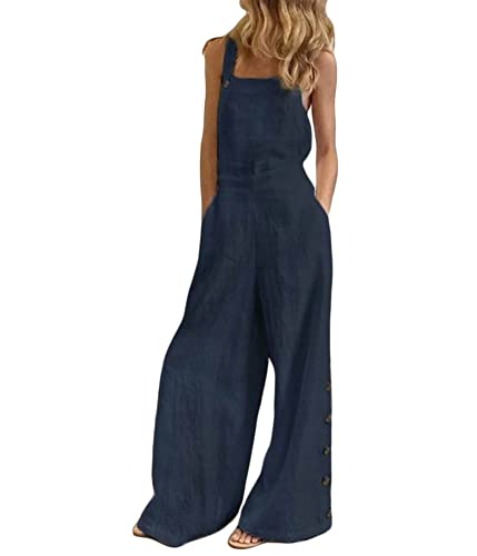 ticticlily Overalls Damen Elegant Jumpsuits Sommer Lose Lange Hosen Casual Latzhosen für Damen Rompers Playsuits Hosenanzug Große Größen A Blau L von ticticlily