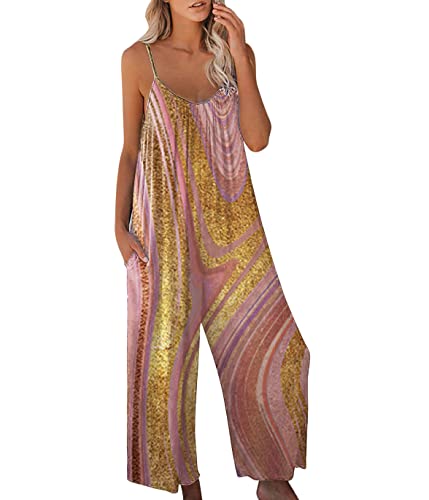 ticticlily Overalls Damen Elegant Jumpsuits Sommer Lose Lange Hosen Casual Latzhosen für Damen Rompers Playsuits Hosenanzug Große Größen B Gold XXL von ticticlily