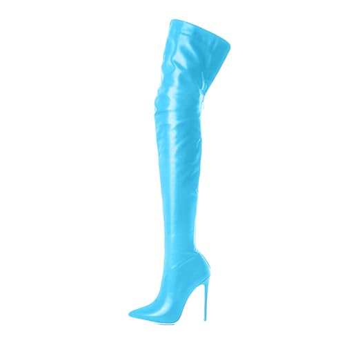ticticlily Overknee Stiefel Damen Winterstiefel Hohe Winter Langschaftstiefel Mit Reißverschluss Oberschenkel Schuhe High Heels Lang Boots A Blau 40 EU von ticticlily