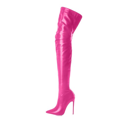 ticticlily Overknee Stiefel Damen Winterstiefel Hohe Winter Langschaftstiefel Mit Reißverschluss Oberschenkel Schuhe High Heels Lang Boots A Rosa 40 EU von ticticlily