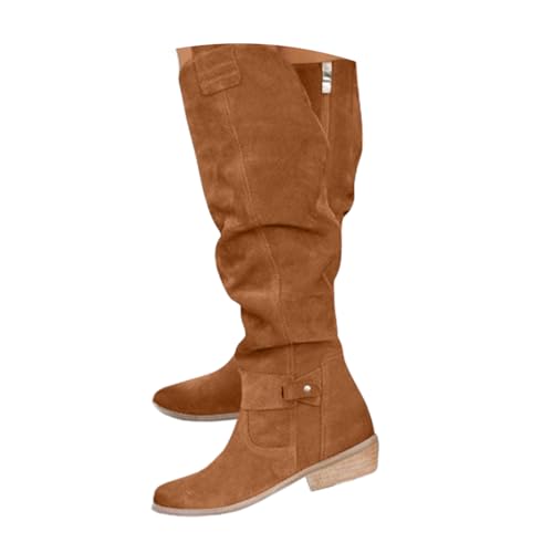 ticticlily Overknees Stiefel Damen Mit Absatz Schlupfstiefel Langschaft Stiefel Retro Winterstiefel Damenstiefel Rutschfest Wildleder Stiefel Freizeitstiefel A1 Hellbraun 44 EU von ticticlily