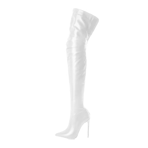 ticticlily Overknees Stiefel Damen Warme Langschaftstiefel mit High Heel A Weiß 38 EU von ticticlily