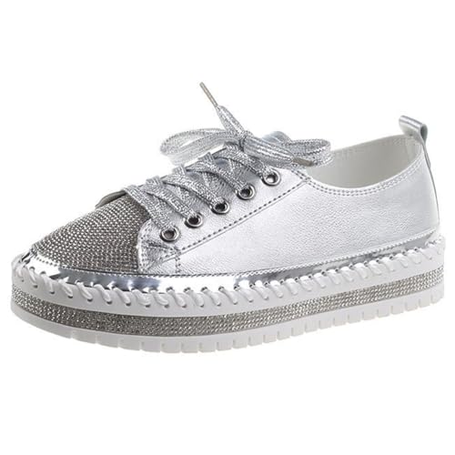 ticticlily Pailletten Schuhe Damen Glitzer Sneaker Halbhoch Damenschnürer Atmungsaktiv Plateauabsatz Schlupfschuhe Outdoor Freizeit N Silber 40 EU von ticticlily