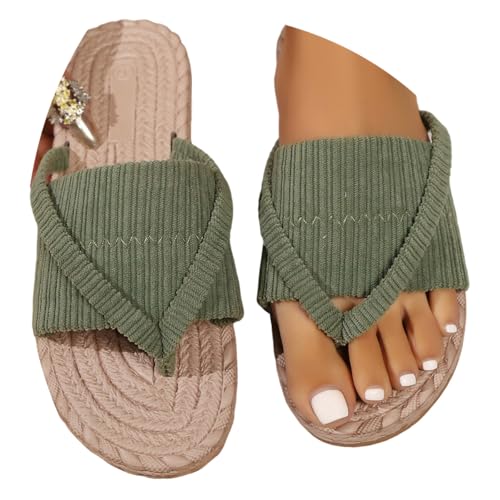 ticticlily Pantolette in Bastoptik für Damen Espadrilles Casual Frauen Sommer Faux Leder Offene Schuhe Flip Flops Freizeit Sommerschuhe A Grün 39 EU von ticticlily