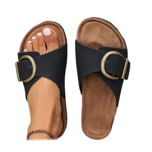 ticticlily Pantoletten Damen Bequeme Orthopädische Sandalen Flache Slipper Mit Plateau Fußgewölbeunterstützung A Schwarz 41 EU von ticticlily