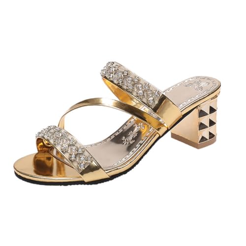 ticticlily Pantoletten Damen Mit Absatz Bequem Sandalen Damen Sommer Elegant Sandaletten Sommerschuhe F Gold 36 EU von ticticlily